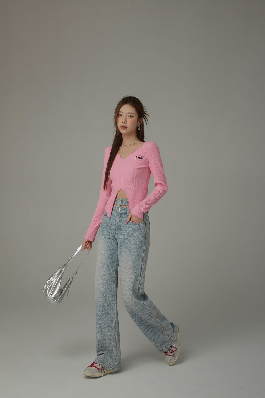 CHUU Waist Slit Wide Straight Denim Jeans