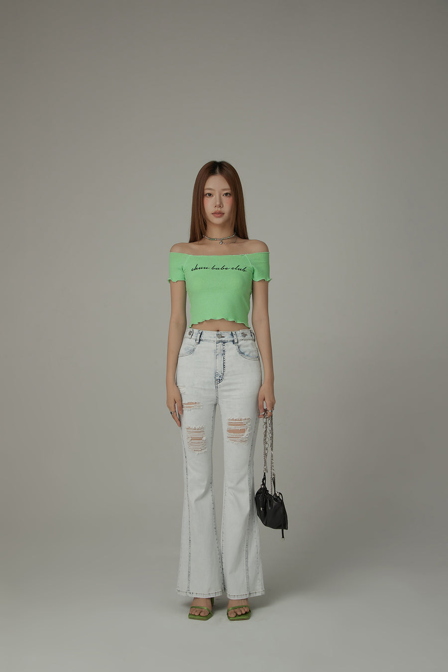 CHUU Distressed Ripped Slim Bootcut Denim Jeans