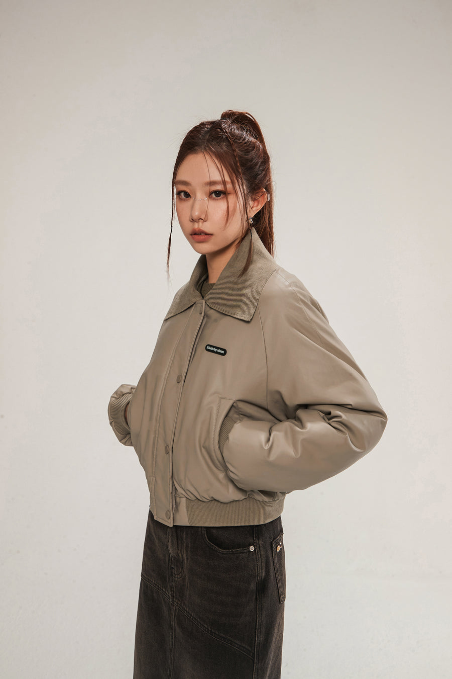CHUU Logo Collar Leather Padded Jacket