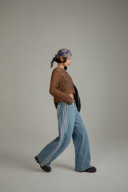 Color Striped Wide Leg Denim Jeans