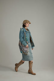 Asymmetrical High Neck Denim Jacket