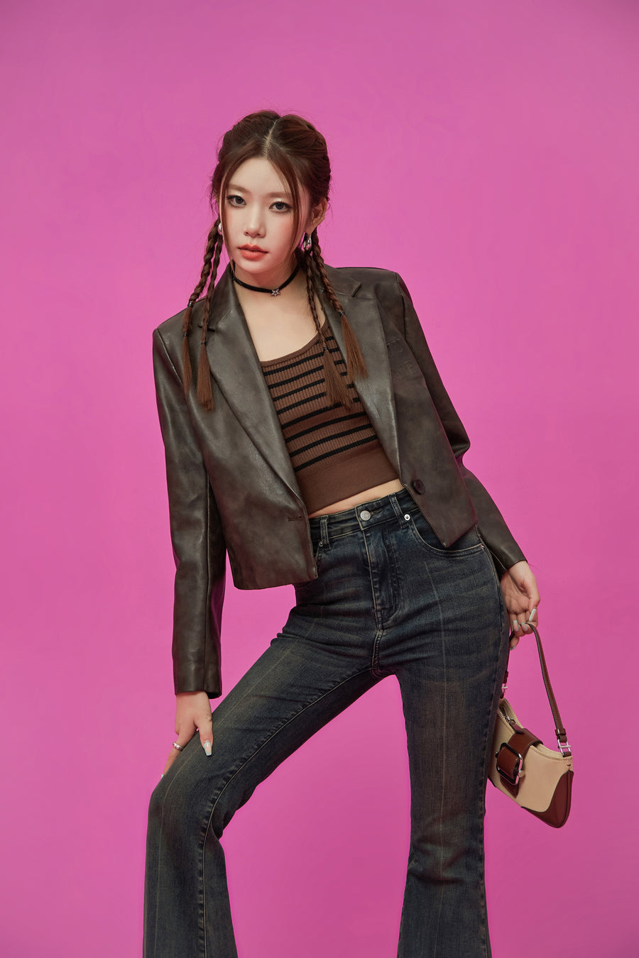 CHUU Logo Leather Jacket