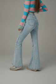 Stitch Distressed Bootcut Denim Jeans