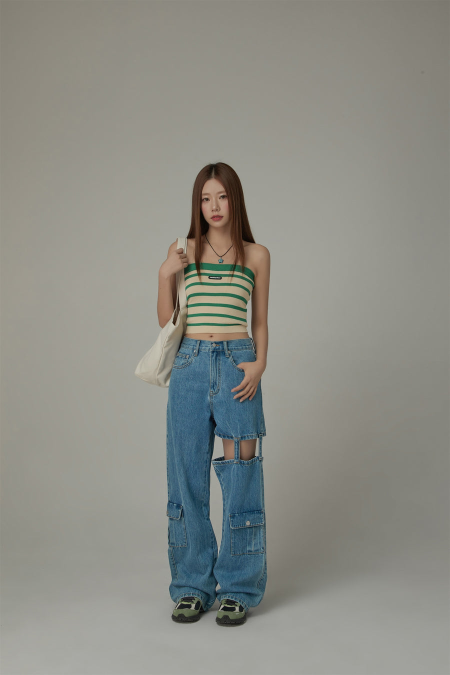 CHUU Straight High Waisted Leg Cutout Denim Jeans
