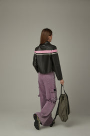 Color Combination Leather Jacket
