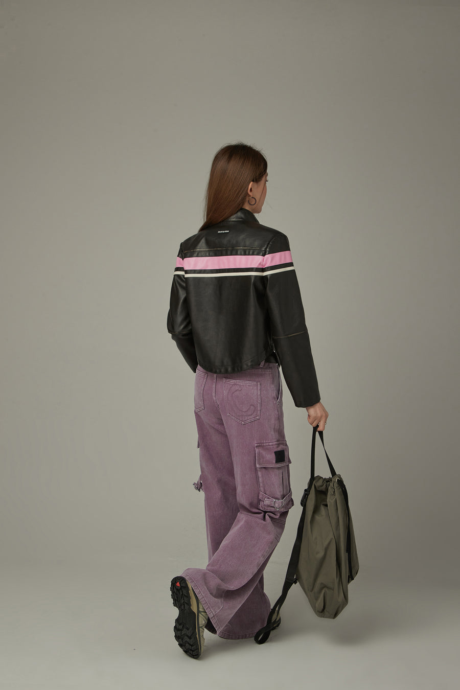 CHUU Color Combination Leather Jacket