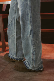 Simple Lined Leg Wide Denim Jeans
