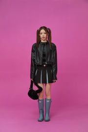 Two Toned Leather Crop Jacket