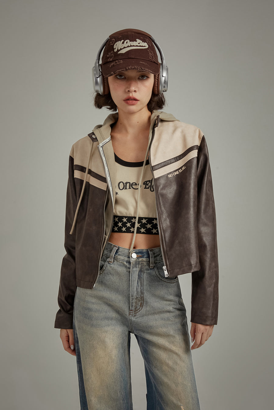 CHUU Color Combination Leather Jacket