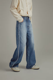 Fringed Lined Wide Denim Jeans