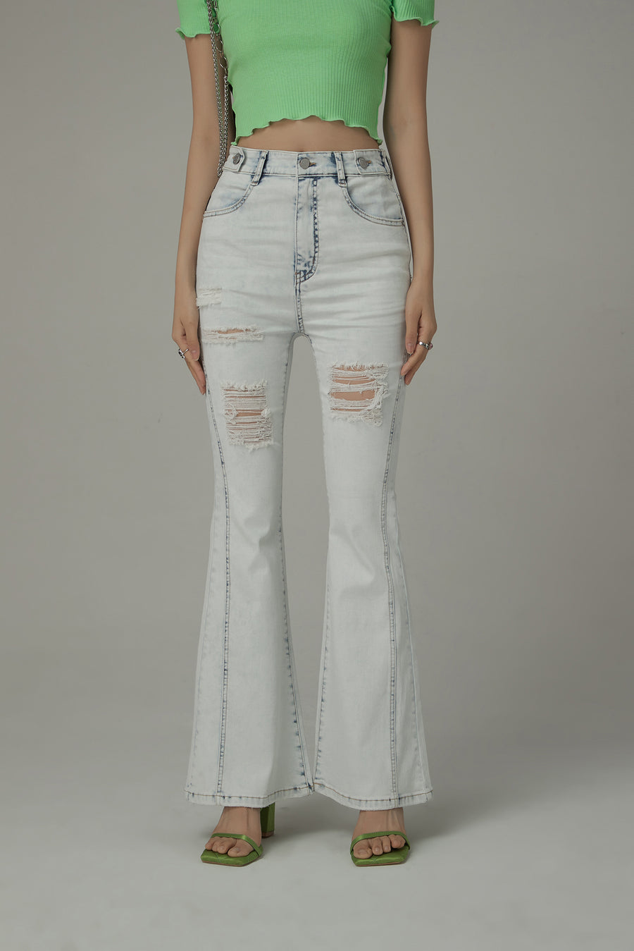 CHUU Distressed Ripped Slim Bootcut Denim Jeans