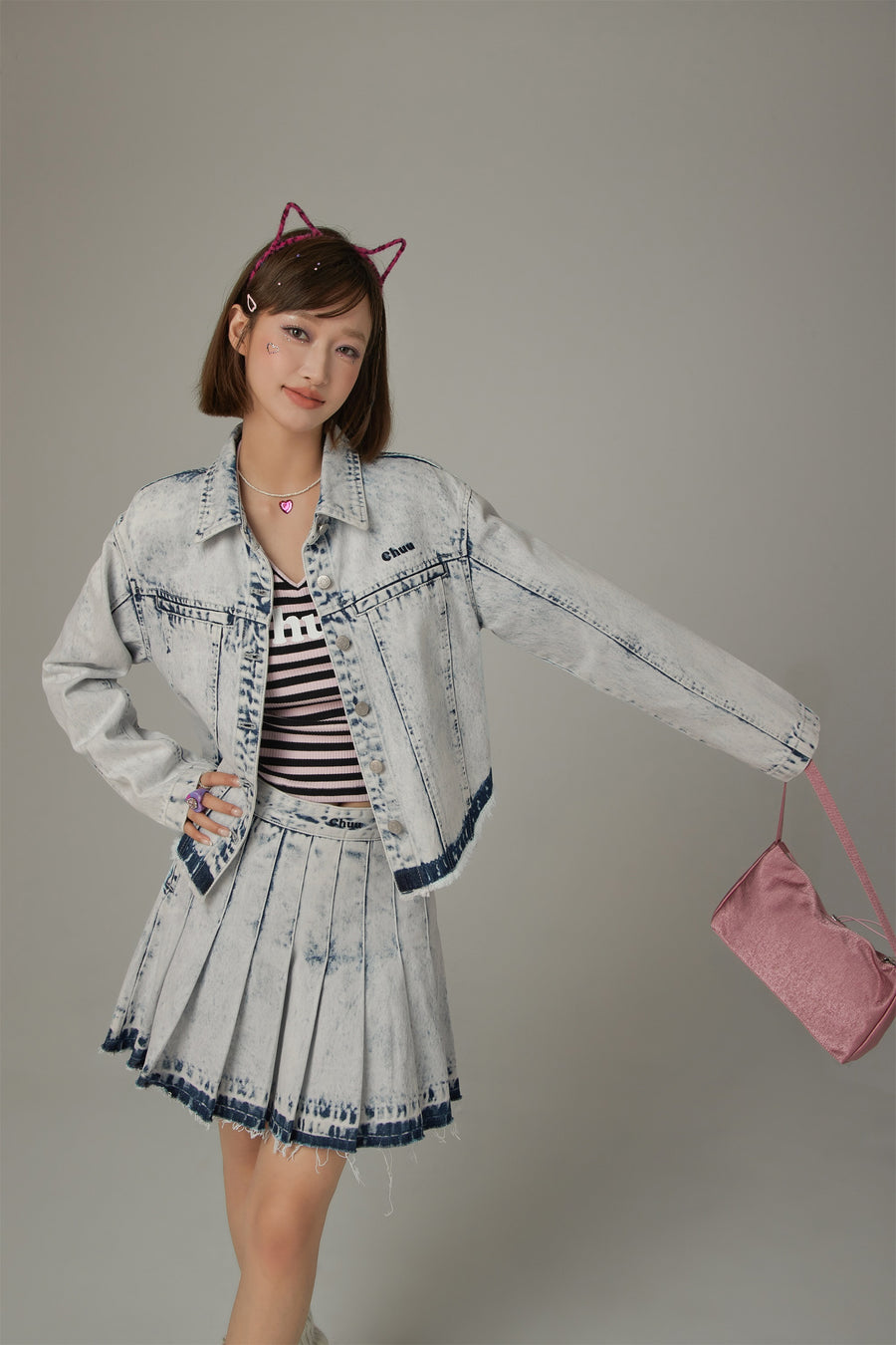 CHUU Frayed Hem Denim Jacket