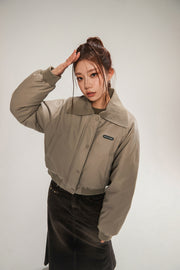 Logo Collar Leather Padded Jacket