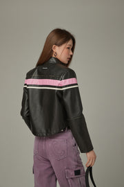 Color Combination Leather Jacket