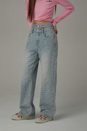 Waist Slit Wide Straight Denim Jeans