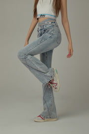X Stitch Waist Slit Bootcut Denim Jeans