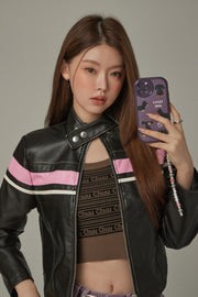 Color Combination Leather Jacket