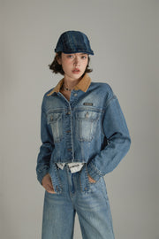 Color Collar Stitching Retro Denim Jacket