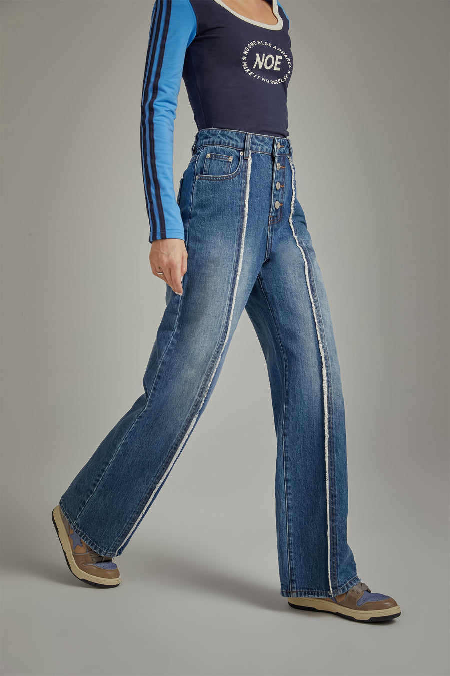 CHUU Lined High Waisted Button Wide Denim Jeans