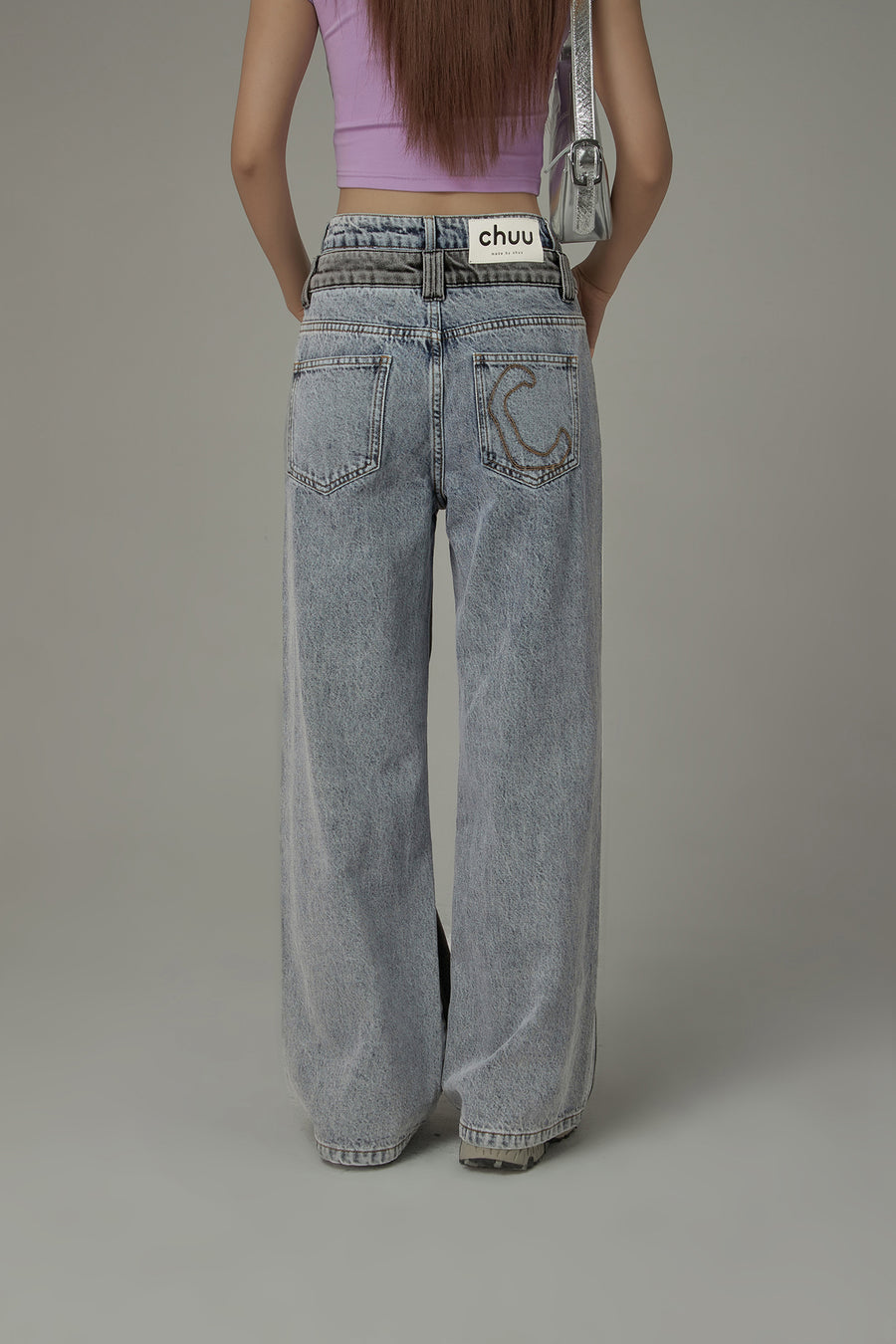 CHUU High Waist Colorblocked Double Button Illusion Straight Jeans