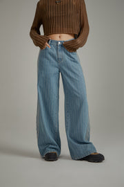 Color Striped Wide Leg Denim Jeans