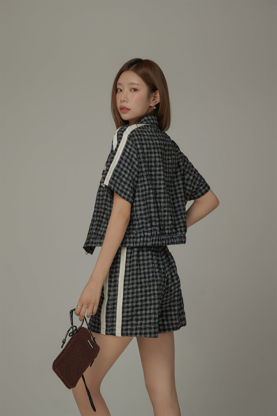CHUU Check Zip-Up Short Sleeve Jacket