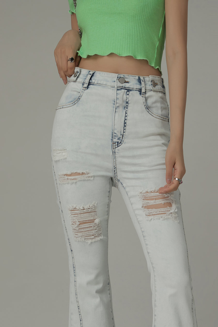CHUU Distressed Ripped Slim Bootcut Denim Jeans