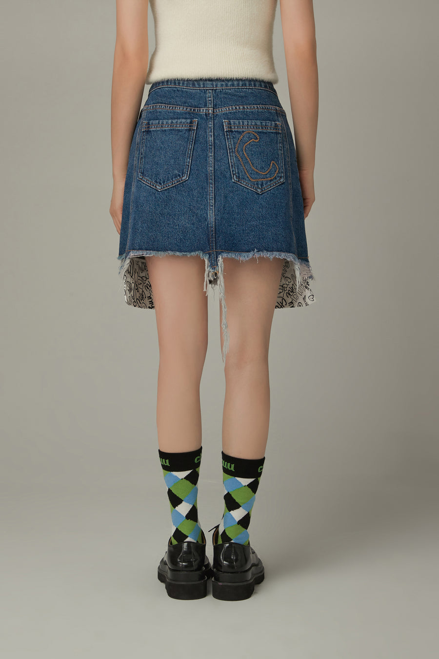 CHUU Raw Hem A-Line Denim Skirt