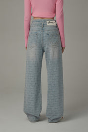 Waist Slit Wide Straight Denim Jeans