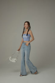 Fringe Stitch Slit Bootcut Denim Jeans