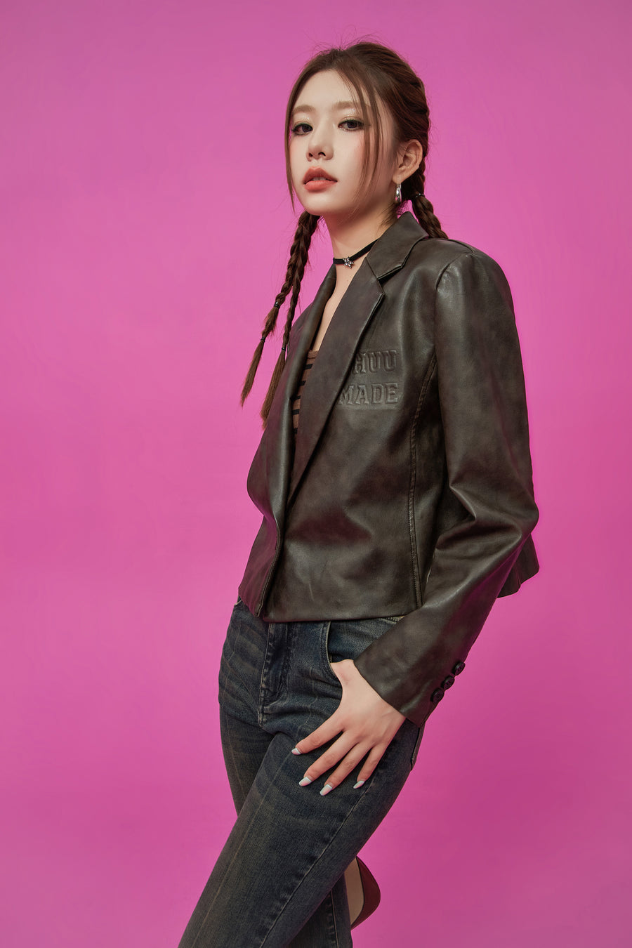 CHUU Logo Leather Jacket