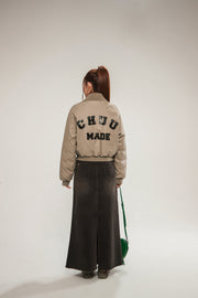 Logo Collar Leather Padded Jacket