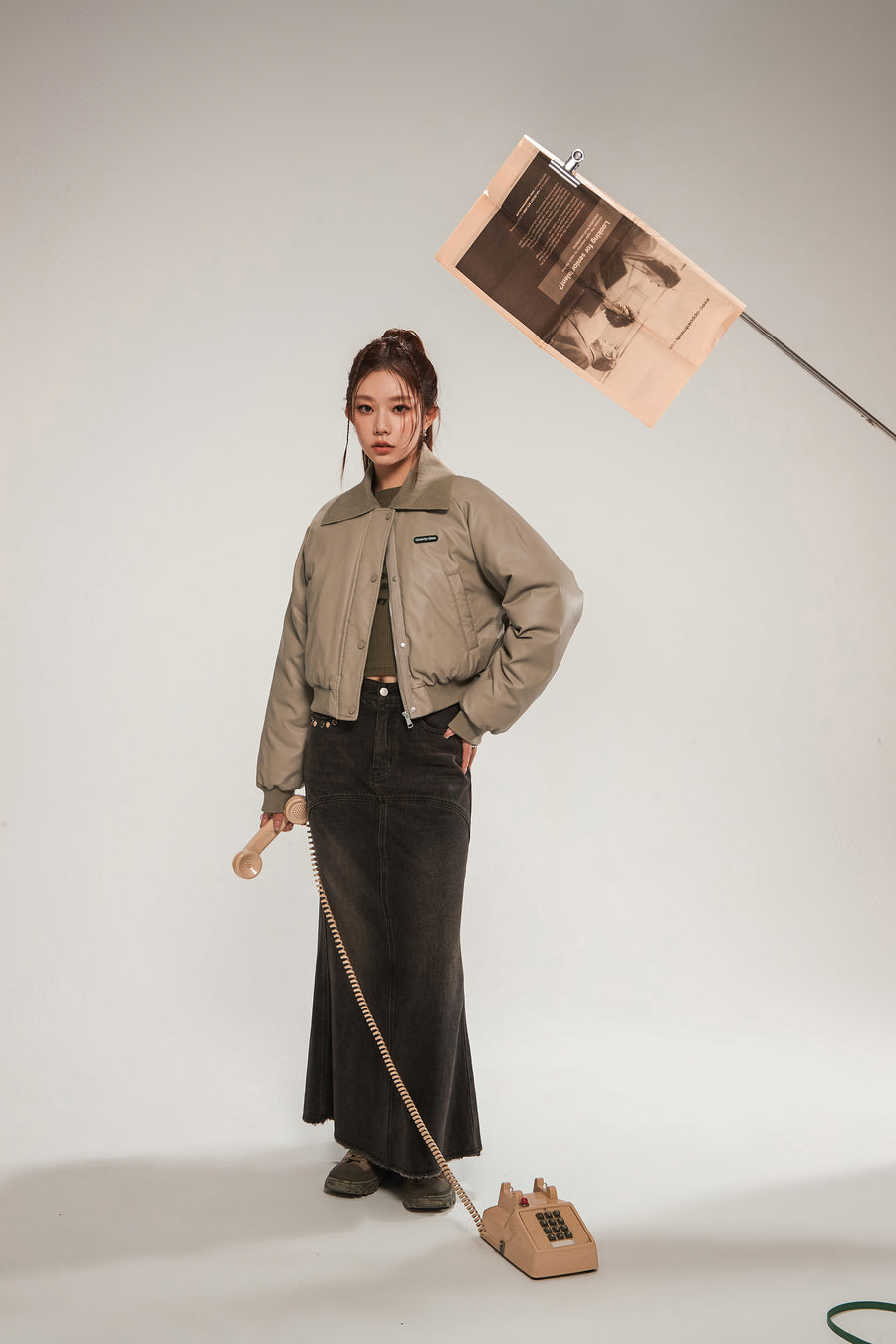 CHUU Logo Collar Leather Padded Jacket