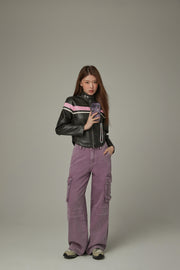 Color Combination Leather Jacket