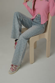 Waist Slit Wide Straight Denim Jeans