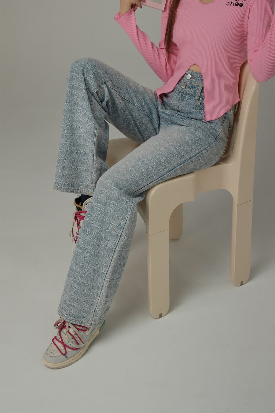 CHUU Waist Slit Wide Straight Denim Jeans