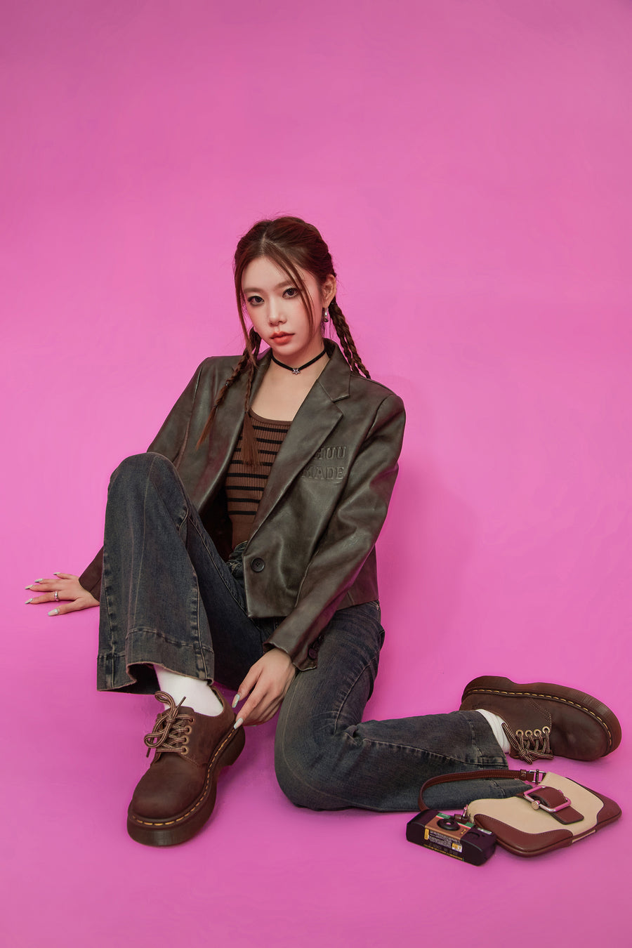 CHUU Logo Leather Jacket