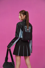 Two Toned Leather Crop Jacket