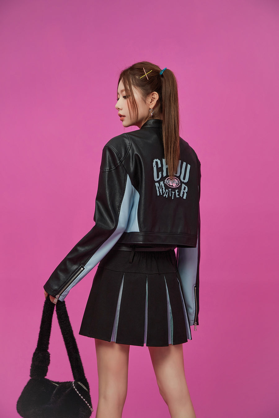 CHUU Two Toned Leather Crop Jacket