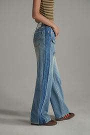 Front Pocket Design Wide Straight Denim Jeans