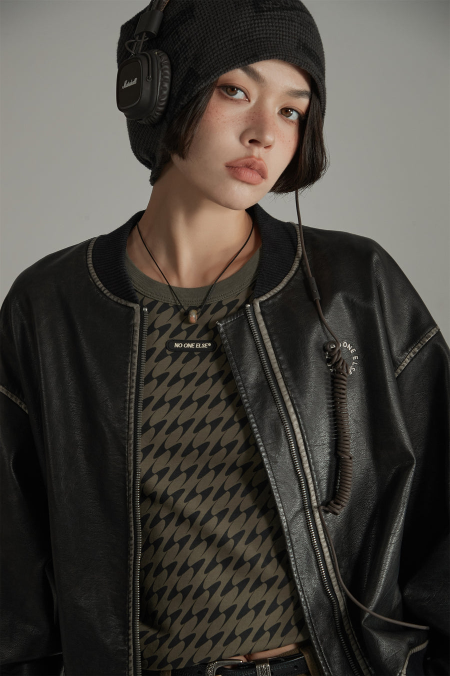 CHUU Lined Leather Boxy Jacket