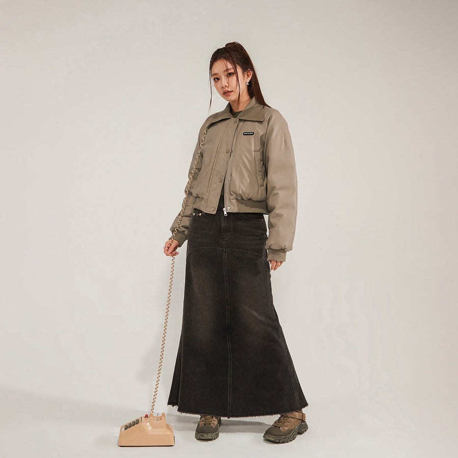 CHUU Logo Collar Leather Padded Jacket