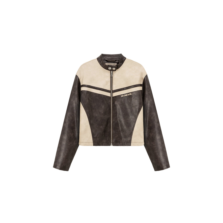 CHUU Color Combination Leather Jacket