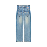 Front Pocket Design Wide Straight Denim Jeans