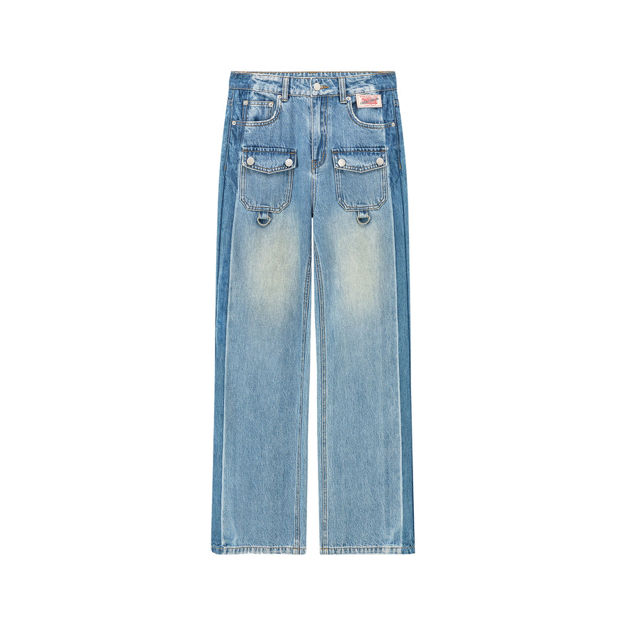 CHUU Front Pocket Design Wide Straight Denim Jeans