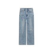 Paint Splatter Design Split Wide Denim Jeans