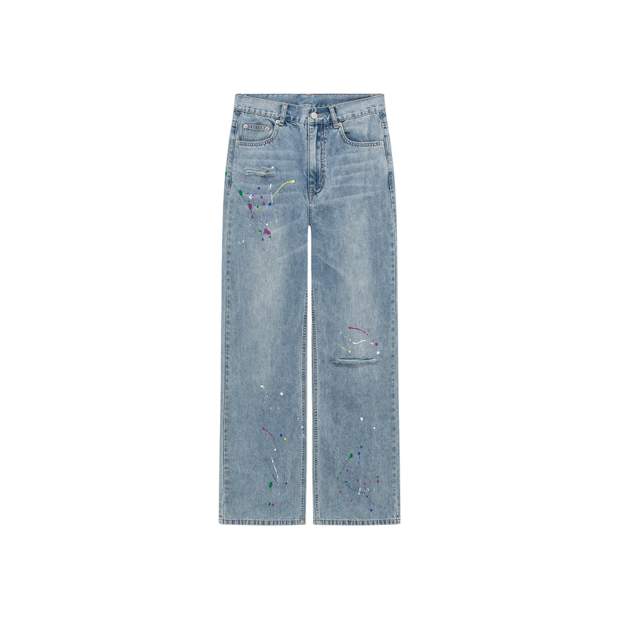 CHUU Paint Splatter Design Split Wide Denim Jeans