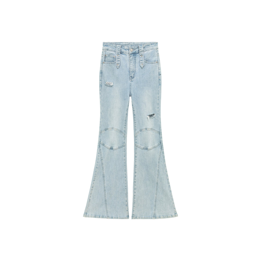 CHUU Stitch Distressed Bootcut Denim Jeans