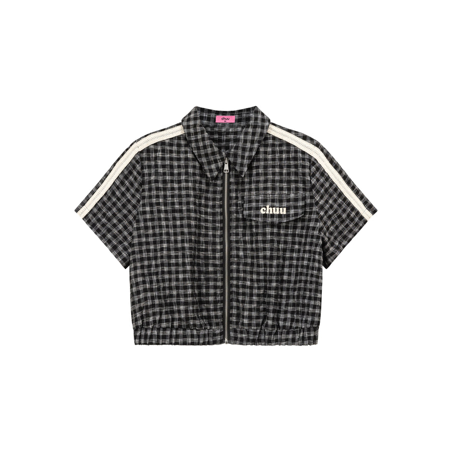 CHUU Check Zip-Up Short Sleeve Jacket
