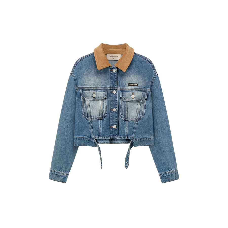 CHUU Color Collar Stitching Retro Denim Jacket